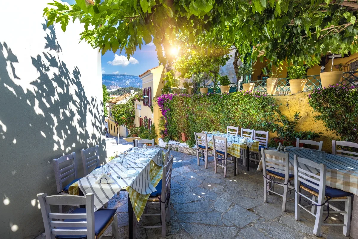 The Plaka neighbourhood below the Acropolis in central Athens.
